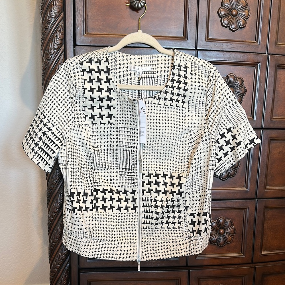 CAbi Black and White Crochet Blazer